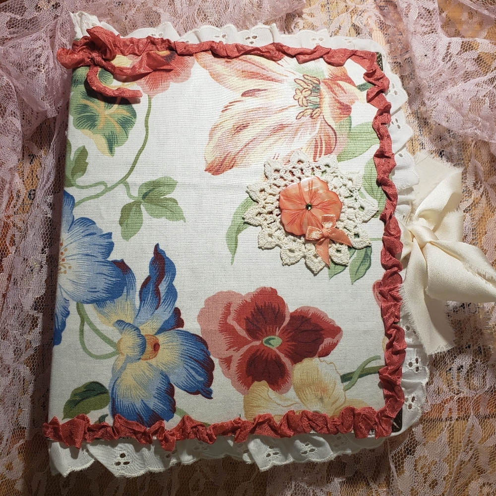 Junk journal, handcrafted fabric covered journal with 120 pages
